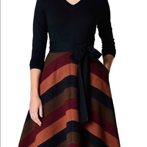 Banded chevron stripe cotton knit dress
